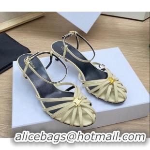 Low Price Celine Triomphe Heel Sandals 4.5cm in Calf Leather Light Yellow 331055