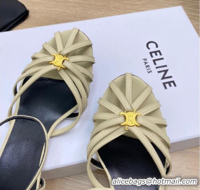 Low Price Celine Triomphe Heel Sandals 4.5cm in Calf Leather Light Yellow 331055