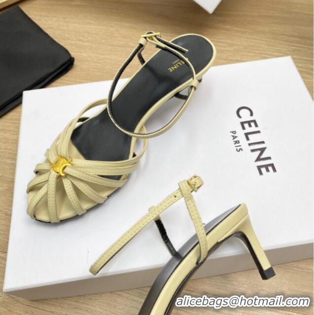 Low Price Celine Triomphe Heel Sandals 4.5cm in Calf Leather Light Yellow 331055