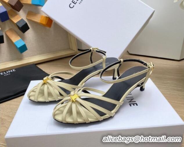 Low Price Celine Triomphe Heel Sandals 4.5cm in Calf Leather Light Yellow 331055