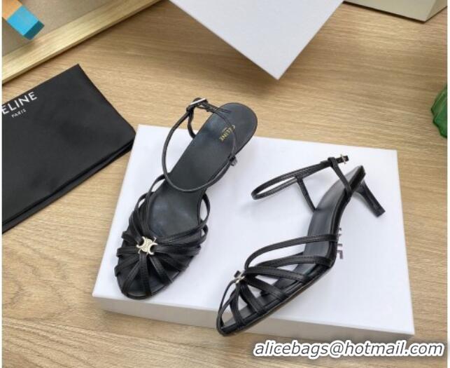 Classic Hot Celine Triomphe Heel Sandals 4.5cm in Calf Leather Black 331058