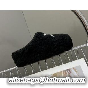 Good Looking Celine Shearling Platform Mules 5cm Black 331060