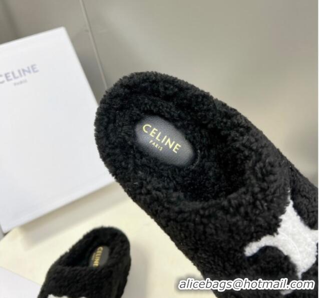 Good Looking Celine Shearling Platform Mules 5cm Black 331060