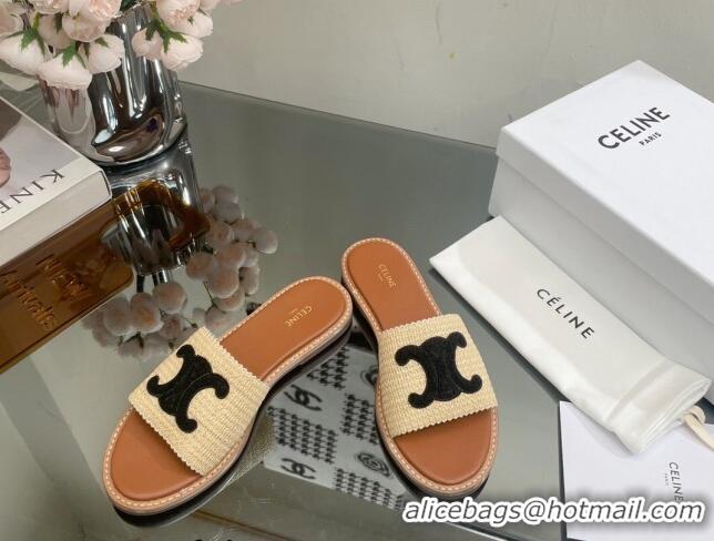 Top Grade Trendy Design Celine Triomphe Flat Slide Sandals Beige 331070
