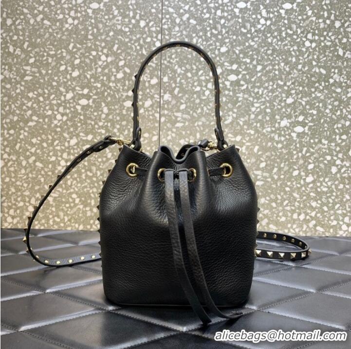 Famous Brand VALENTINO VLOGO SIGNATURE Lambskin nano Bucket Bag 0319 black