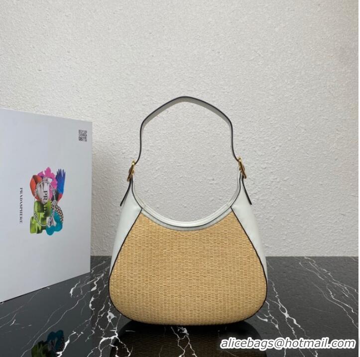 Unique Discount Prada Leather weave shoulder bag 1BC179 white