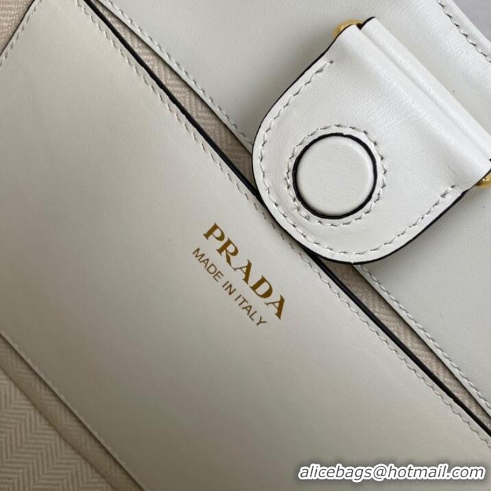 Unique Discount Prada Leather weave shoulder bag 1BC179 white