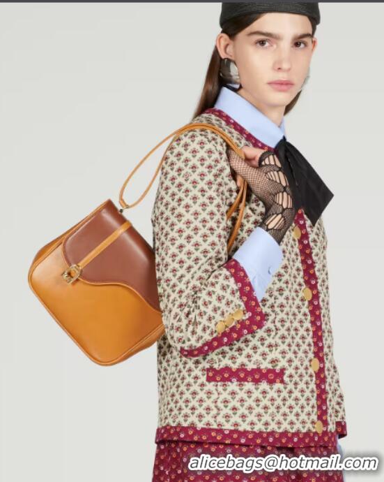 Luxurious GUCCI EQUESTRIAN INSPIRED SHOULDER BAG 740988 Cuir and brown