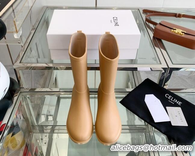 Luxury Celine Rubber Rain Boots Beige 0420036