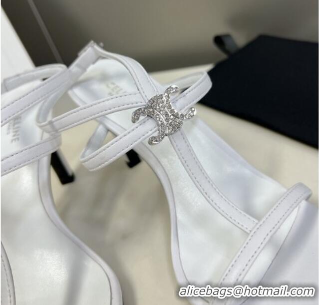 Perfect Celine Triomphe Leather Heel Sandals with Crystal White 524095