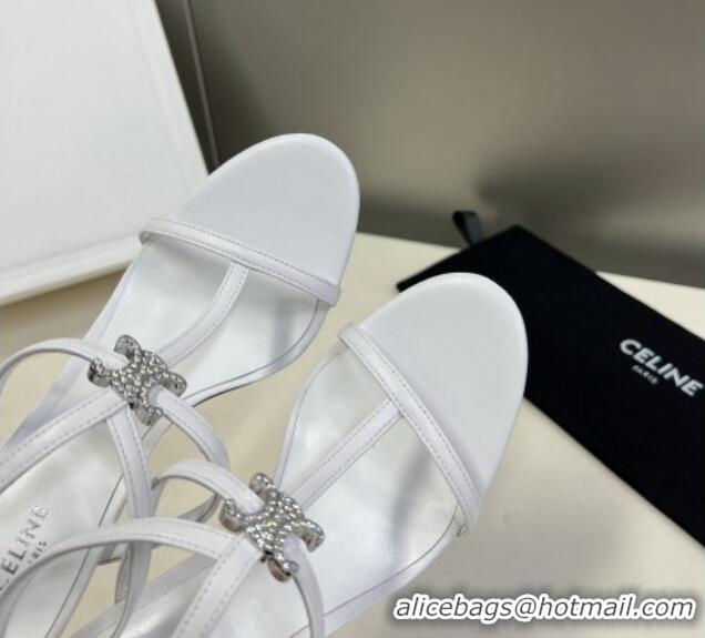 Perfect Celine Triomphe Leather Heel Sandals with Crystal White 524095