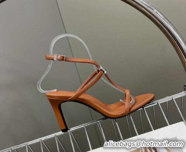 Best Price Celine Triomphe Leather Heel Sandals with Crystal Brown 524097