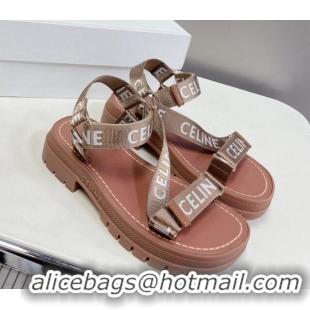 Grade Quality Celine Printed Strap Sandals Brown 524099