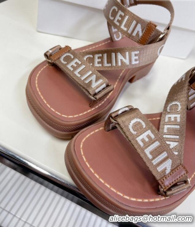 Grade Quality Celine Printed Strap Sandals Brown 524099