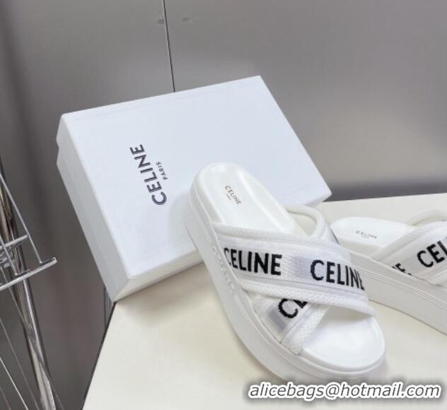 Best Product Celine Block Platform Slide Sandals in Mesh and Textile with Celine Jacquard White 524101