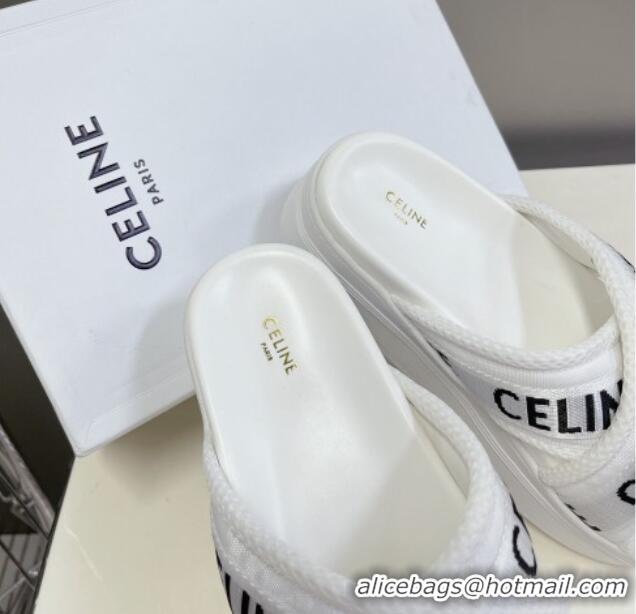 Best Product Celine Block Platform Slide Sandals in Mesh and Textile with Celine Jacquard White 524101