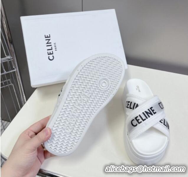 Best Product Celine Block Platform Slide Sandals in Mesh and Textile with Celine Jacquard White 524101