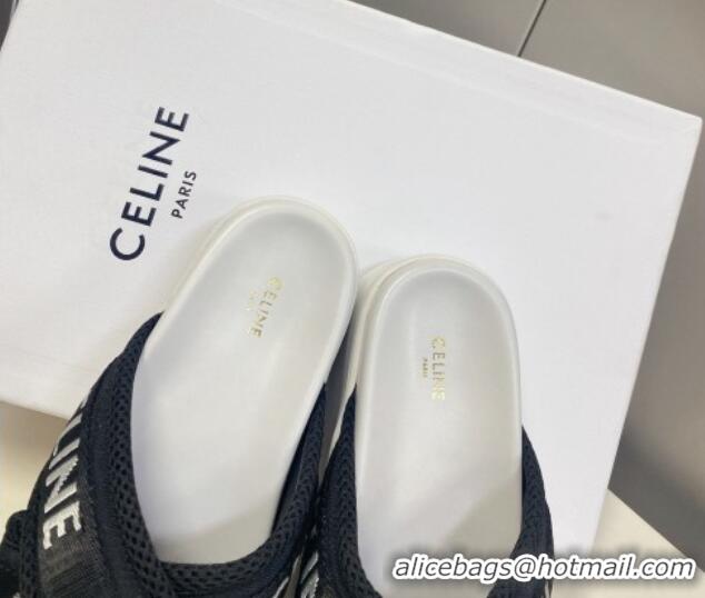 Good Looking Celine Block Platform Slide Sandals in Mesh and Textile with Celine Jacquard Black/White 524103