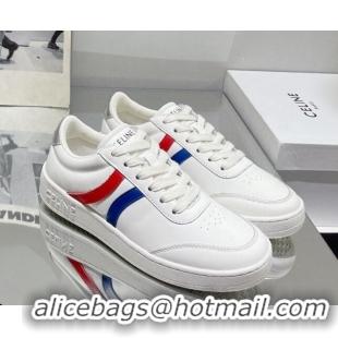 Sumptuous Celine Tennis Sneakers in Calfskin Leather White/Red/Blue 524108