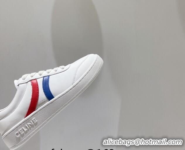 Sumptuous Celine Tennis Sneakers in Calfskin Leather White/Red/Blue 524108