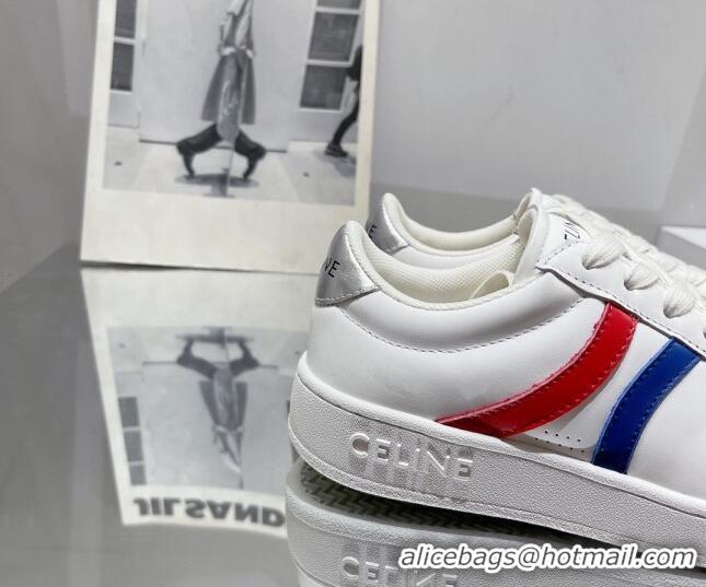 Sumptuous Celine Tennis Sneakers in Calfskin Leather White/Red/Blue 524108