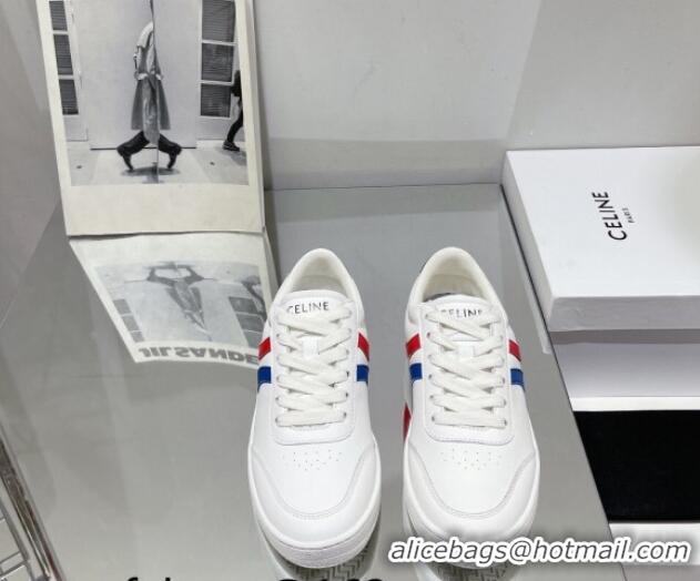 Sumptuous Celine Tennis Sneakers in Calfskin Leather White/Red/Blue 524108