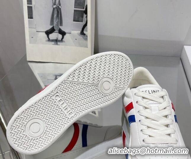 Sumptuous Celine Tennis Sneakers in Calfskin Leather White/Red/Blue 524108