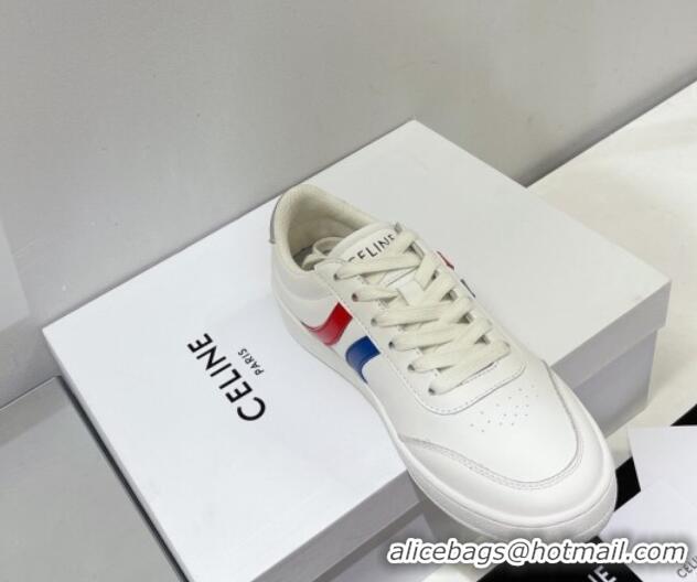 Sumptuous Celine Tennis Sneakers in Calfskin Leather White/Red/Blue 524108