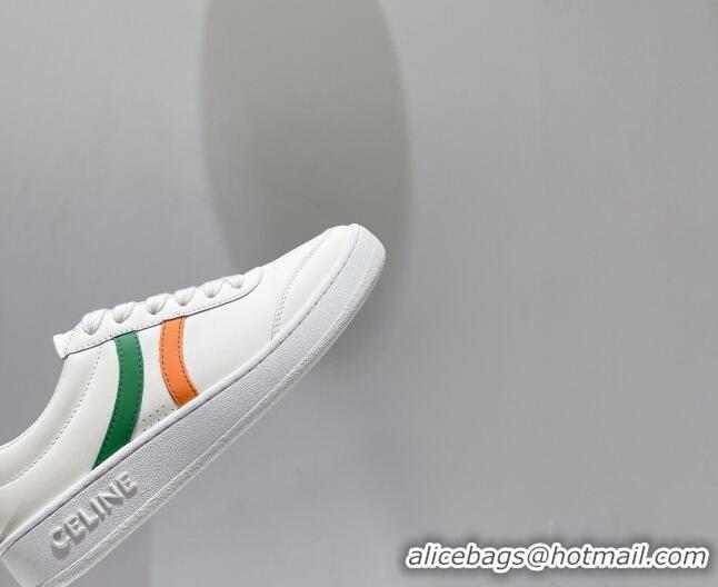 Low Cost Celine Tennis Sneakers in Calfskin Leather White/Green/Orange 0524110