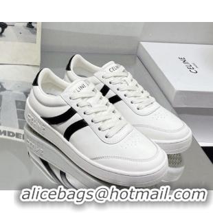 Low Price Celine Tennis Sneakers in Calfskin Leather White/Black 524111