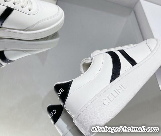 Low Price Celine Tennis Sneakers in Calfskin Leather White/Black 524111