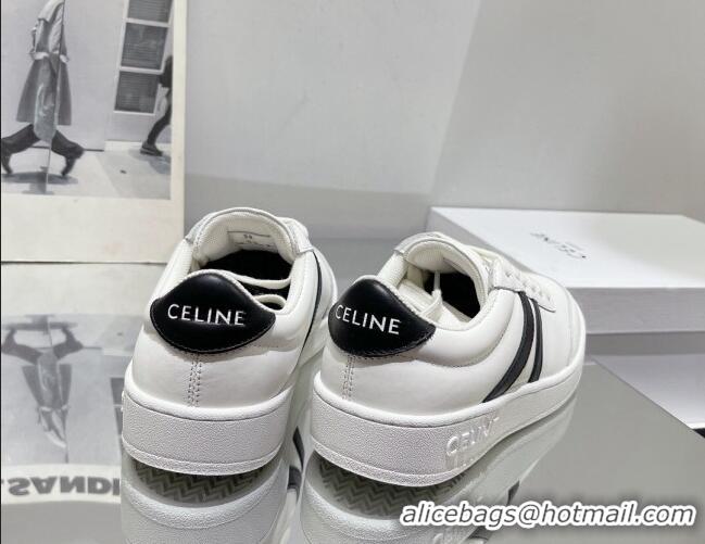 Low Price Celine Tennis Sneakers in Calfskin Leather White/Black 524111