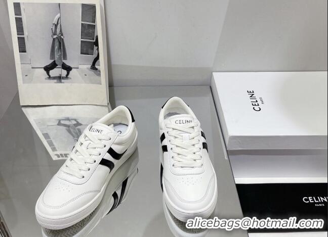 Low Price Celine Tennis Sneakers in Calfskin Leather White/Black 524111