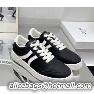 Durable Celine Tennis Sneakers in Calfskin Leather Black/White 524112