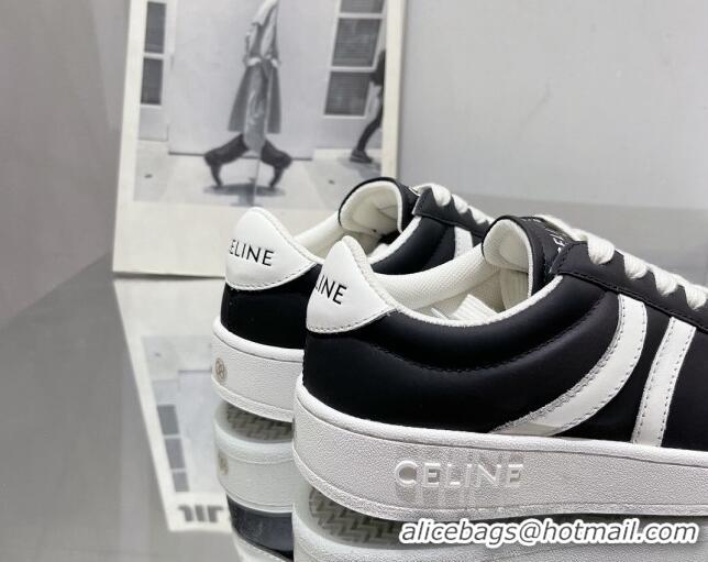 Durable Celine Tennis Sneakers in Calfskin Leather Black/White 524112