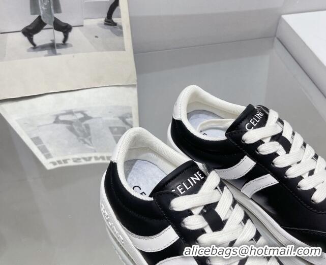 Durable Celine Tennis Sneakers in Calfskin Leather Black/White 524112