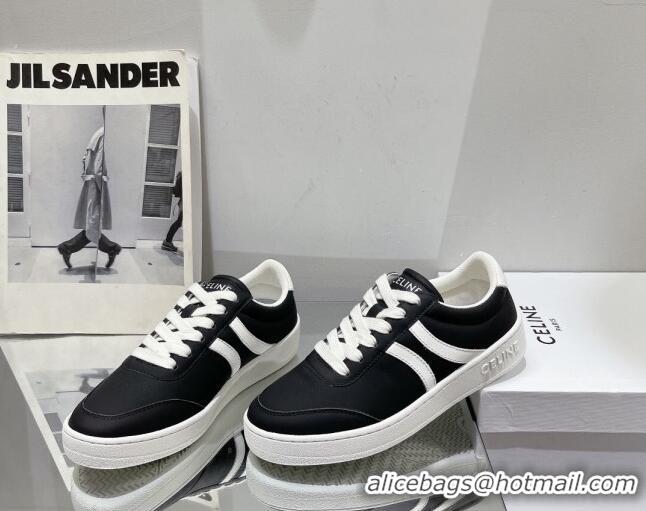 Durable Celine Tennis Sneakers in Calfskin Leather Black/White 524112