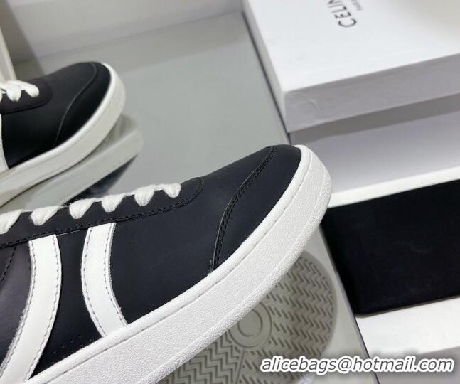 Durable Celine Tennis Sneakers in Calfskin Leather Black/White 524112