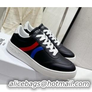 Best Grade Celine Tennis Sneakers in Calfskin Leather Black/Red/Blue 524113