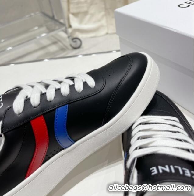 Best Grade Celine Tennis Sneakers in Calfskin Leather Black/Red/Blue 524113