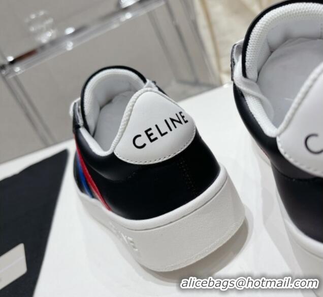 Best Grade Celine Tennis Sneakers in Calfskin Leather Black/Red/Blue 524113