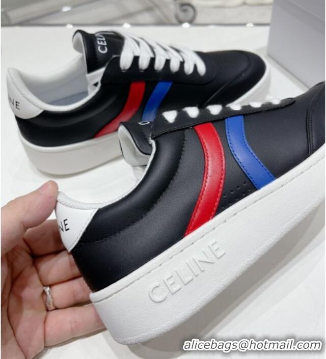 Best Grade Celine Tennis Sneakers in Calfskin Leather Black/Red/Blue 524113