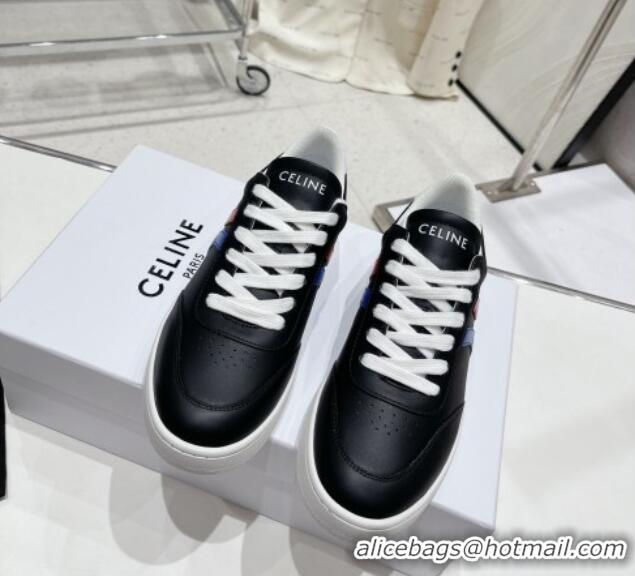 Best Grade Celine Tennis Sneakers in Calfskin Leather Black/Red/Blue 524113