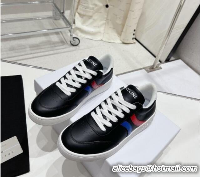 Best Grade Celine Tennis Sneakers in Calfskin Leather Black/Red/Blue 524113