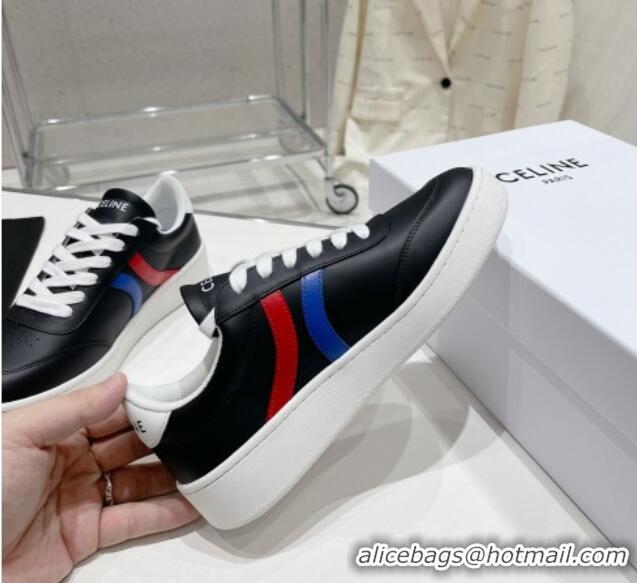 Best Grade Celine Tennis Sneakers in Calfskin Leather Black/Red/Blue 524113