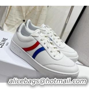 Shop Duplicate Celine Tennis Sneakers in Mesh and Calfskin White/Red/Blue 524114