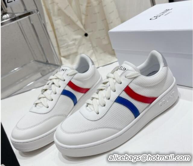 Shop Duplicate Celine Tennis Sneakers in Mesh and Calfskin White/Red/Blue 524114