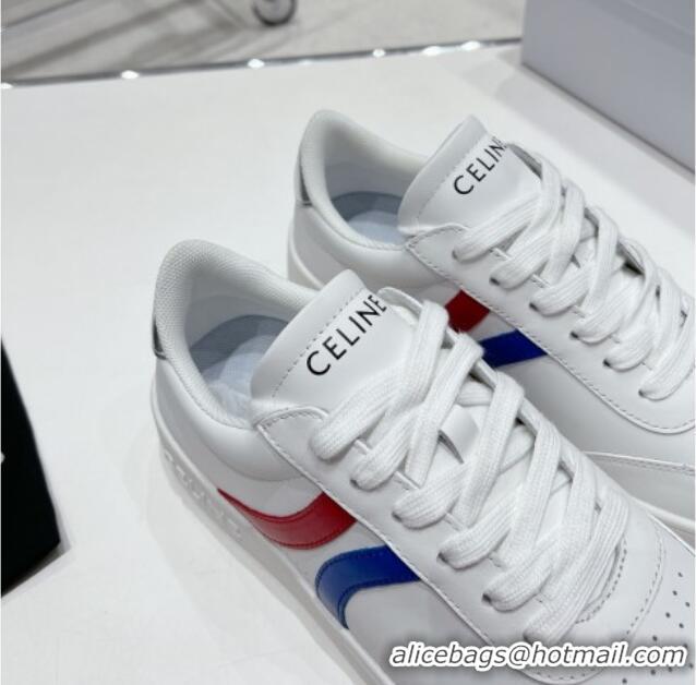 Shop Duplicate Celine Tennis Sneakers in Mesh and Calfskin White/Red/Blue 524114