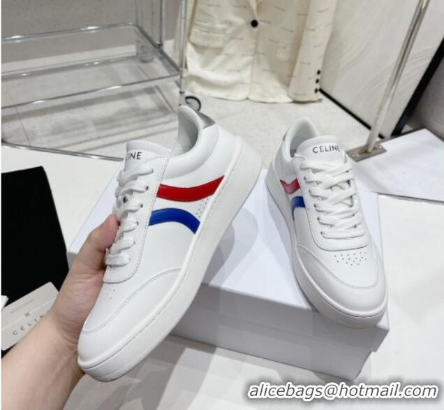 Shop Duplicate Celine Tennis Sneakers in Mesh and Calfskin White/Red/Blue 524114