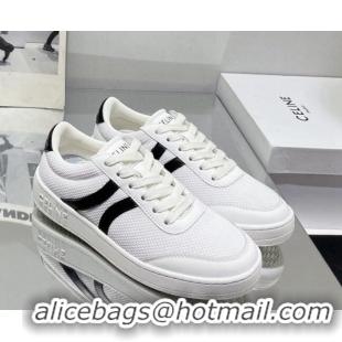 Fashion Celine Tennis Sneakers in Mesh and Calfskin White /Black 524115